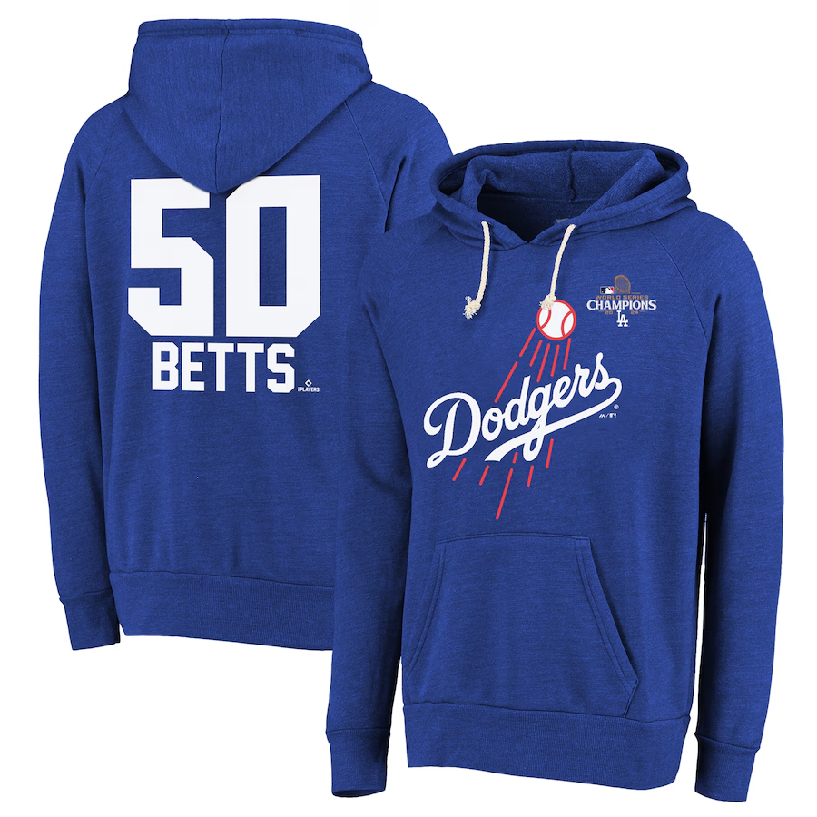 Men Los Angeles Dodgers 50 Betts 2024 MLB World Series Champions blue hoodie